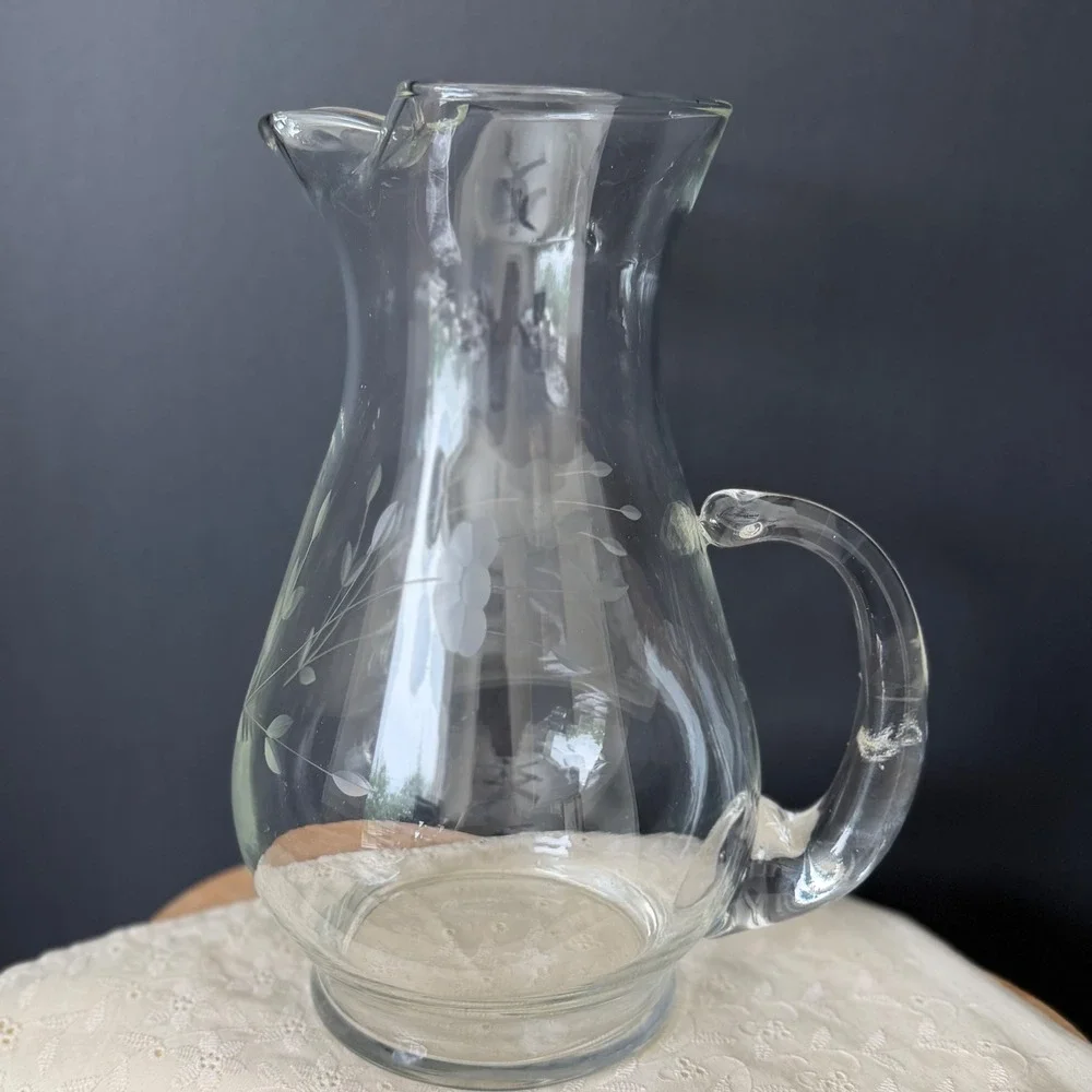 Princess‎ House Heritage Crystal Pitcher Vintage Etched Floral Glass